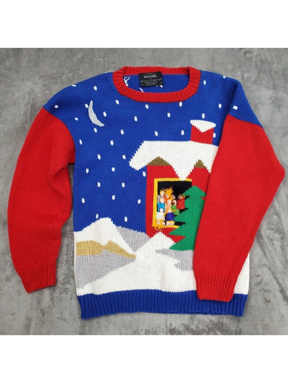 Raquel Hand Knit Sweater Peru 3D Cotton Large Wearable Art OOAK Christmas Ugly